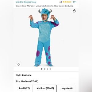 Disney Monsters Inc Sulley Toddler Costume 3t-4t
